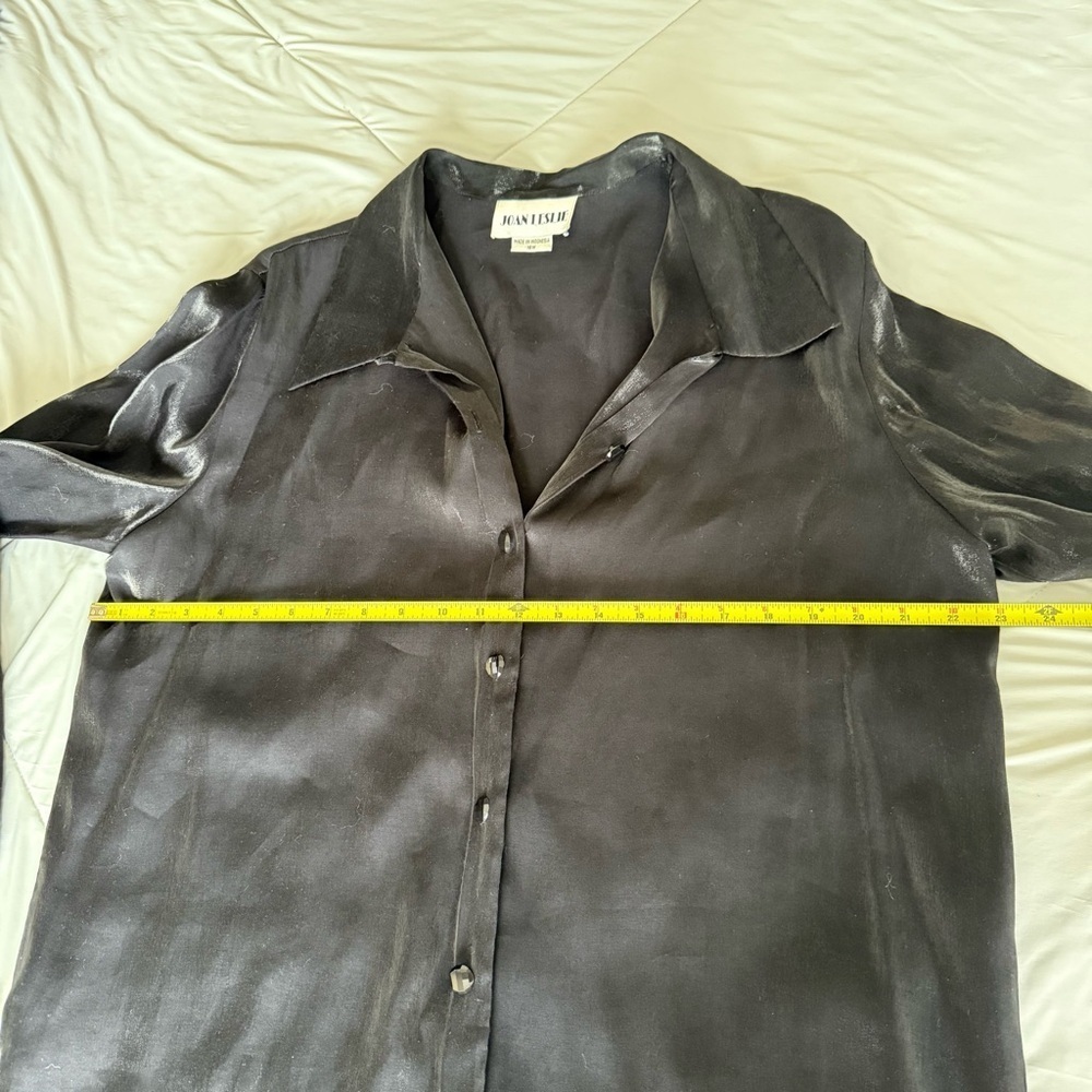 Joan Leslie Women's Black Satin Silky Button Down Shirt Gem Buttons - Picture 5 of 12